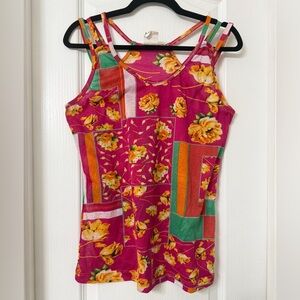 Cleek pink floral strappy  sleeveless colorful blouse size 1X